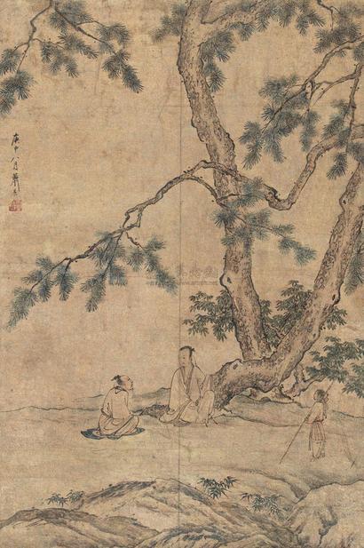 萧晨 庚申（1680年）作  松阴清话图  立轴