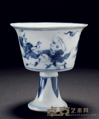 明天启 青花婴戏图高足杯 高9cm