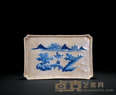 清道光 哥釉堆粉青花茶盘 13.6×21×1.8cm