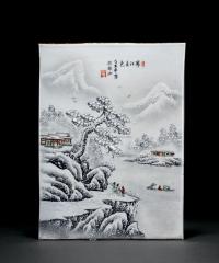 民国 墨彩雪景瓷板