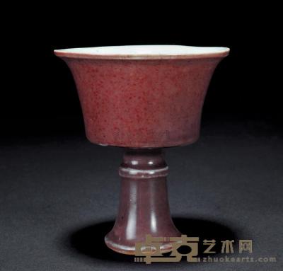 明中期 霁红釉高足杯 高9.5cm
