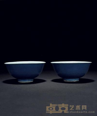 清初 蓝釉碗 （一对） 直径11cm