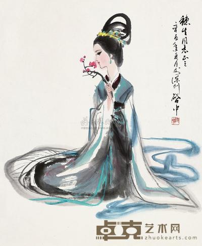 伍启中 仕女 镜片 56×45cm