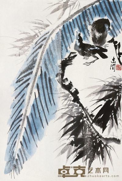 诸葛志润 八哥蕉叶 镜片 66×45cm