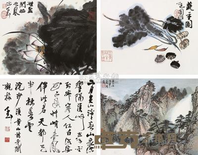 吴灏 山水 花卉 书法 册页 （九开选四） 33×42cm×9
