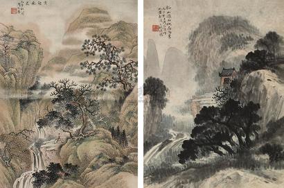 周冷吾 山水 （二帧） 镜片