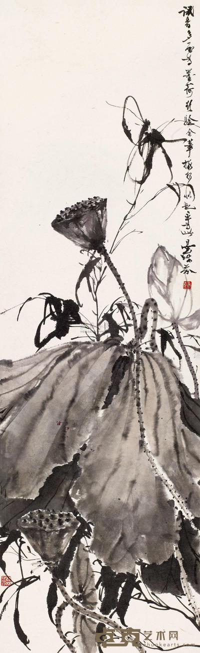 邓芬 墨荷 镜心 95×29cm