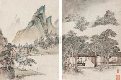 吴历 山水 （两帧） 镜心