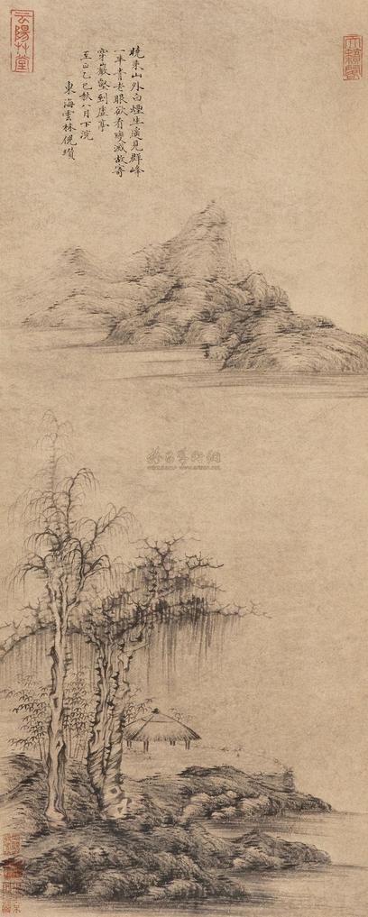 倪瓒 （款） 江亭山色图 立轴