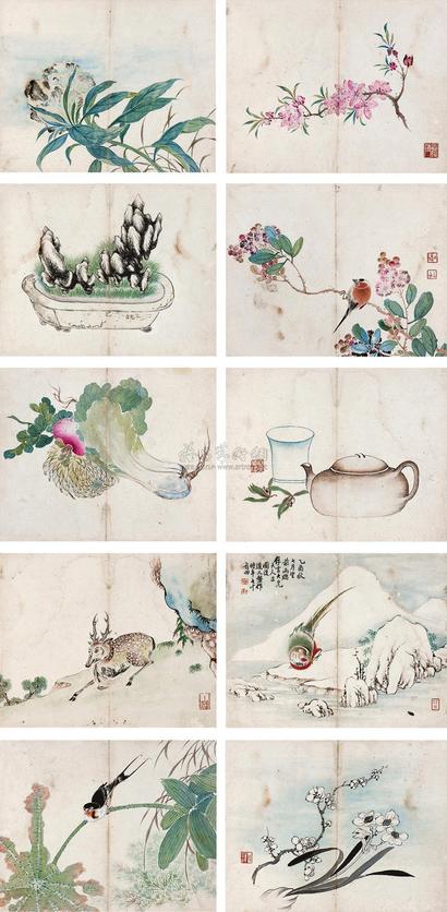 张盘 1885年作 花鸟 （十二帧） 册页 （十二选十）