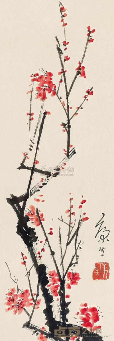 康生 红梅图 镜心 60×20cm