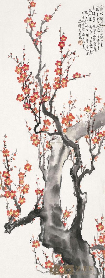 徐悲鸿 1936年作 红梅 立轴 87×33cm