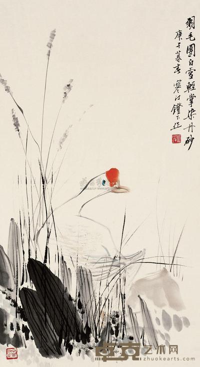 江寒汀 1960年作 鹅戏图 立轴 93×51cm