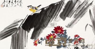 唐云 1976年作 芭蕉小鸟 立轴 33×64cm