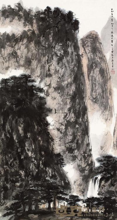 傅抱石 1954年作 携友观瀑图 立轴 78×42cm