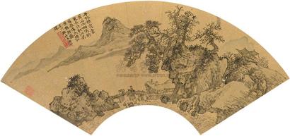 谢时臣 平林横渡 扇面镜框