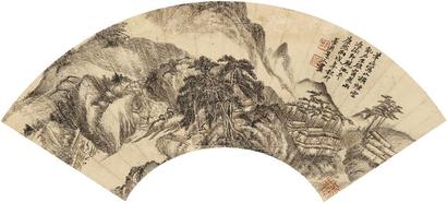 吴历 1706年作 横山烟云 扇面镜框