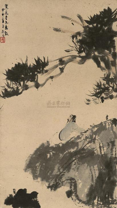 傅抱石 1944年作 松下觅句 立轴