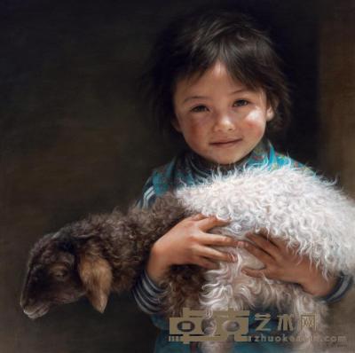 谭建武 2010年作 小卓玛与她的羊 100×100cm
