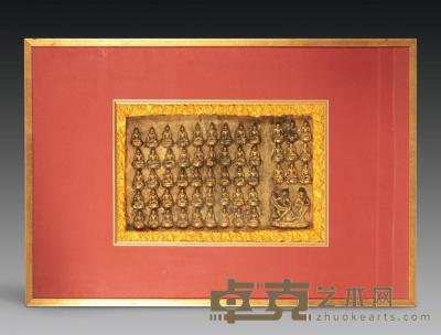 清 铜板鎏金五十六佛壁龛 42×28cm