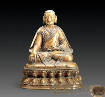 清中期 铜鎏金宗喀巴造像 高26cm