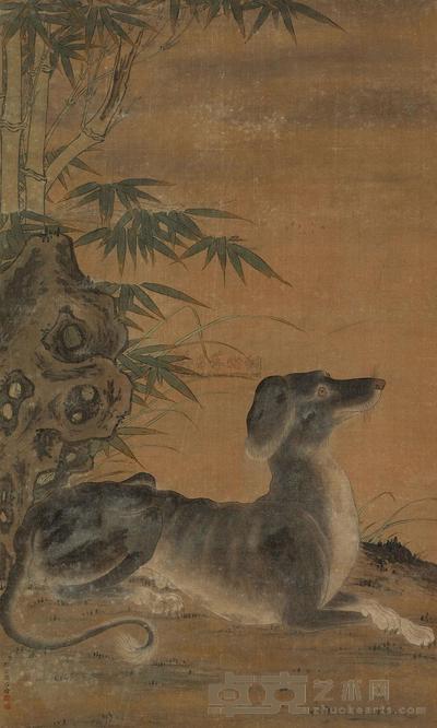 郎世宁 （传） 犬戏图 立轴 110×65cm