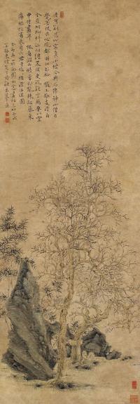 华喦 1723年作 竹石图 镜心