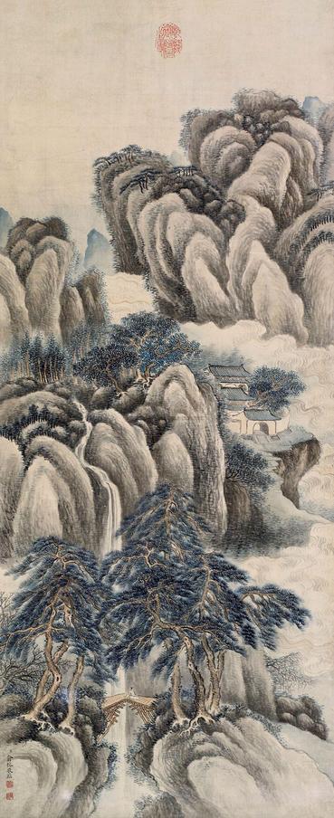 俞榕 松林观瀑图 立轴