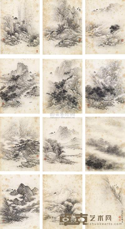 罗宽 山水 (十二开) 册页 27×20cm×12