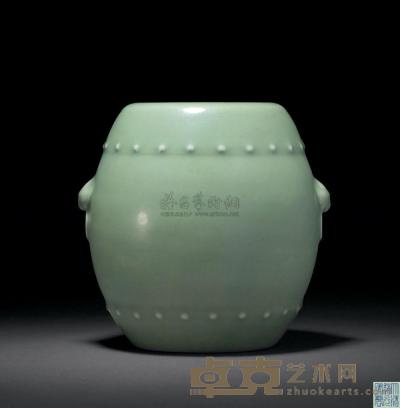 清道光 翠青釉鼓式罐 高16.4cm