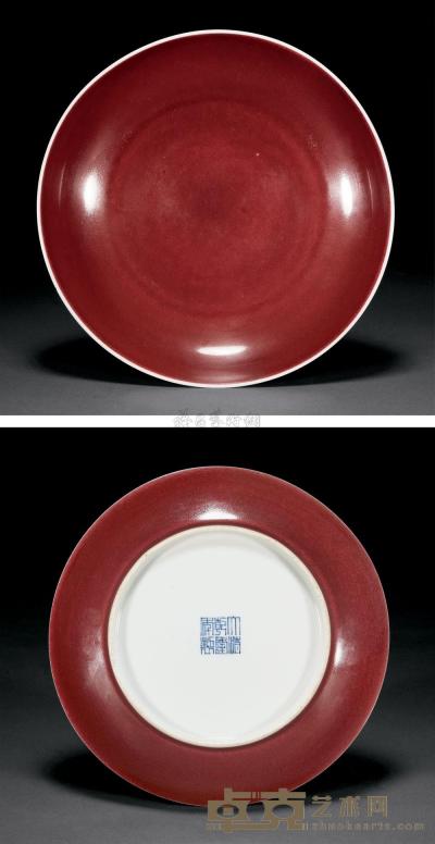 清乾隆 霁红釉盘 直径16.9cm