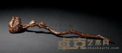清中期 黄杨木雕灵芝形如意 长39.4cm