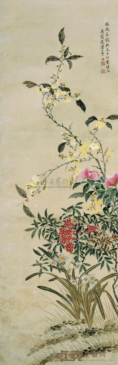 汤世树 花卉 立轴 128×43cm