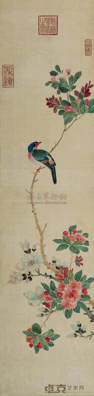 慈禧太后 花鸟 立轴 87×21cm