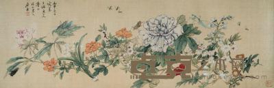居廉 1896年作 花卉草虫 镜心 30×90cm