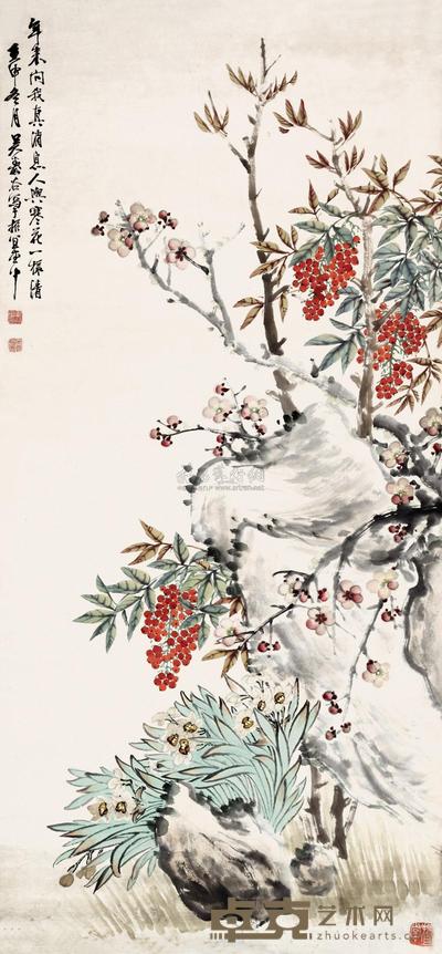 吴寿谷 1992年作 花卉 镜心 114×54cm