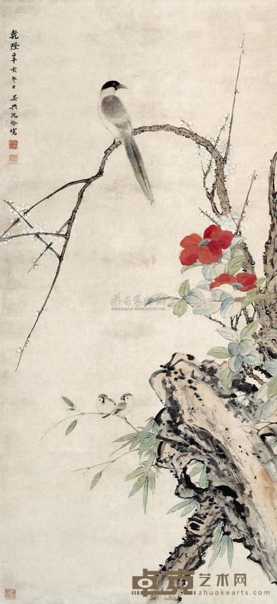 沈铨 花鸟 立轴 130×61cm