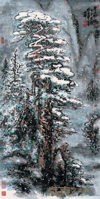 张金鉴 2004年作 寒山劲松 镜心 134×67cm