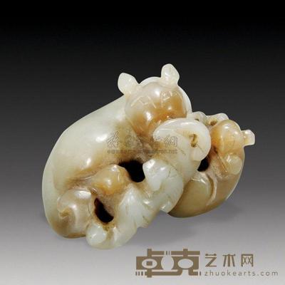 清 玉雕双欢坠 长4.5cm