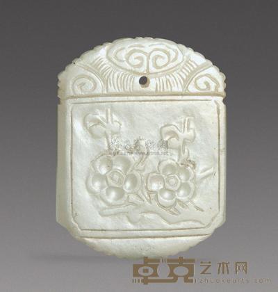 清 玉雕花卉珮 高5cm