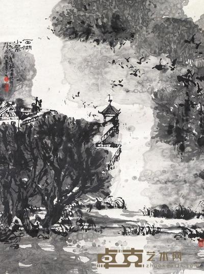 卓鹤君 西湖小景 立轴 90×68cm