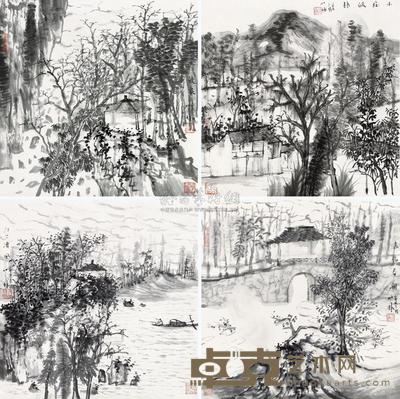 何加林 山水四屏 镜心 40×40cm×4