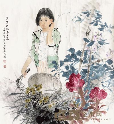 王茂飞 满架秋风扁豆花 托心 96×96cm