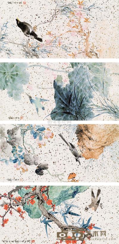 江寒汀 1947年作 花鸟 四屏 66×32cm×4