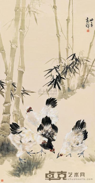 张书旂 1941年作 竹鸡图 镜片 130×67cm