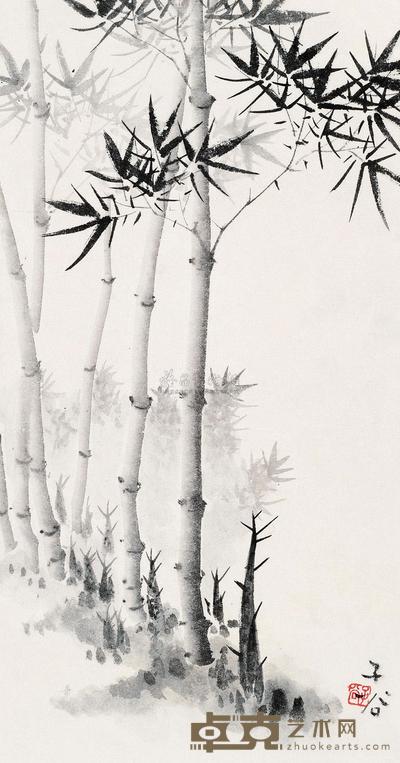 柳子谷 墨竹图 镜片 33×17cm