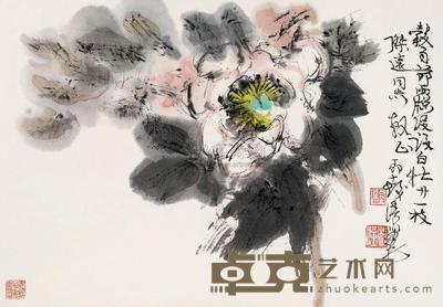 程十发 1987年作 白牡丹 镜片 31×45cm