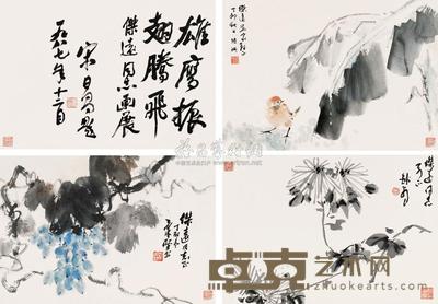 沈柔坚 苏渊雷 等 1987年作 书画 （四帧） 镜片 31×44cm×4