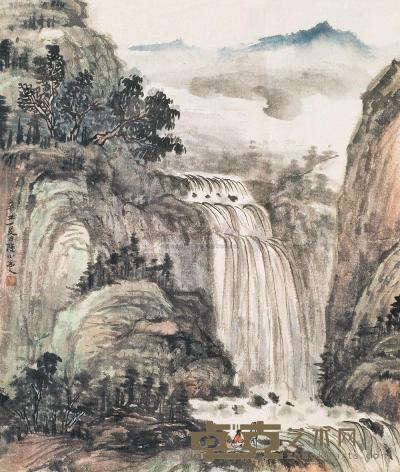 陆小曼 1961年作 观瀑 镜片 51×43cm