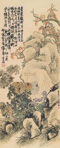 蒲华 高邕 1900年作 菊石图 立轴